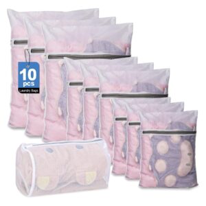 cxyary 10pcs mesh laundry bags for delicates, 4 sizes laundry bag mesh wash bags with premium zipper, durable lingerie wash bag, travel laundry bag (3 large, 3 medium, 3 small, 1 cylinder)