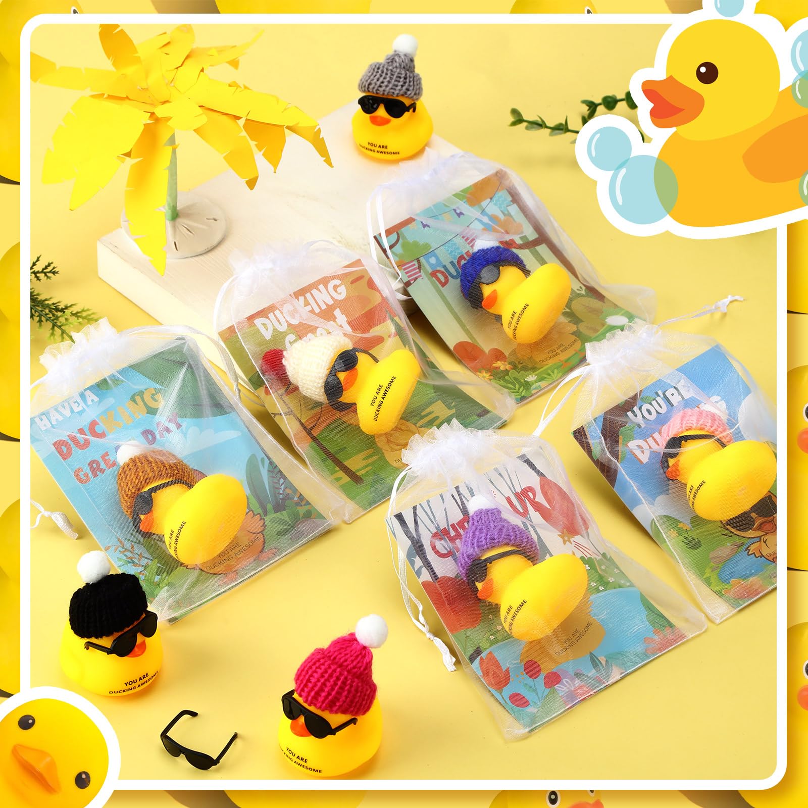 Wettarn 32 Sets Employee Appreciation Gifts Thank You Gift Set Motivational Gifts You're Ducking Awesome Cheer up Cards Mini Rubber Ducks with Glasses and Hats with Card for Coworkers