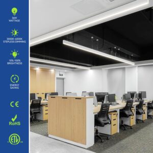 Monios-L LED Linear Light with Remote Control, Seamless Connection, 3000K to 6000k CCT Selectable, 4FT Stepless Dimmable, 36W Linkable Ceiling Shop Light, Suspended Office Lighting Fixture, 4 Packs