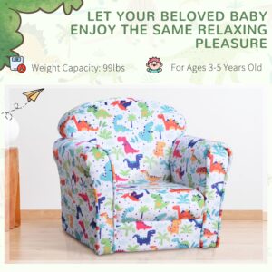 Qaba Kid's Sofa Chair with Dinosaur Design and Thick Padding, Flannel-Covered Toddler Armchair for Bedroom, Playroom