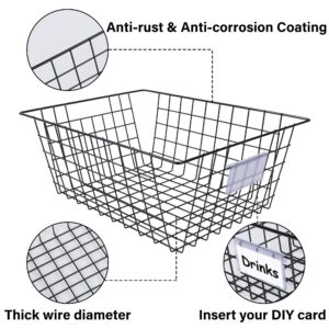 DR.DUDU 6 Pack Extra Large Wire Storage Baskets for Organizing with Lables, Metal Kitchen Organizers and Storage Baskets for Pantry Garage Freezer, Onion Potato Snack Storage Bins (Black)