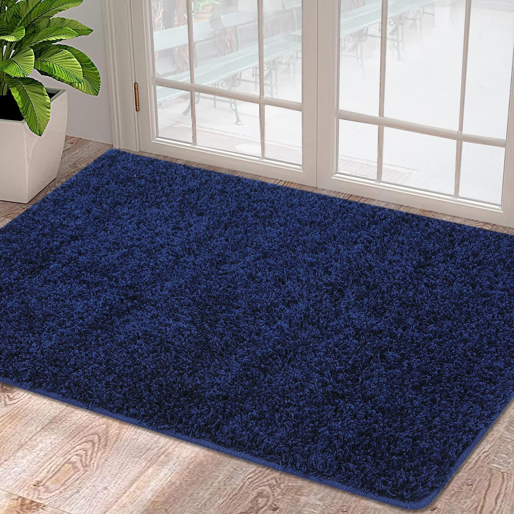 NANAN Small Shag Rug 2x3 Soild Shaggy Rug Non-Slip Modern Area Rug Indoor Throw Carpet Plush Floor Cover Soft Fluffy Rug Bedside Rug for Bedroom Living Room Nursery, 2' x 3', Navy Blue