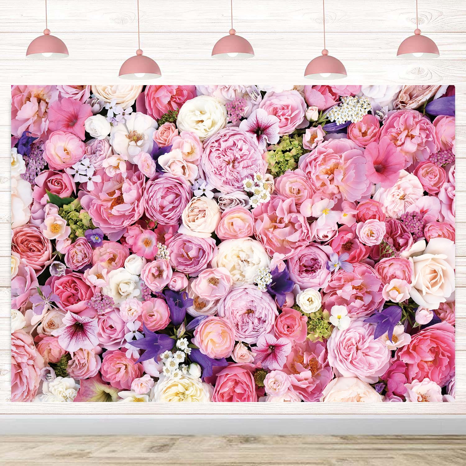 Pink Floral Photography Backdrop Mother's Day Decoration 7x5FT Flower Wall Photo Background for Girls Bridal Wedding Baby Shower Birthday Party Cake Tables Decoration Studio Props