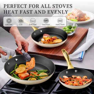 Innerwell Nonstick Frying Pans,Cast Iron Frying Pan Sets 8 Inch,9.5 Inch and 11 Inch,Cast Iron Skillet Set Professional Nonstick Cookware Set,Cast Iron Pan for Cooking W/Stay Cool Handle