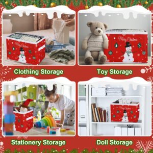 Chapou 4 Pcs Christmas Basket with Handles Collapsible Laundry Basket Christmas Storage Basket Fabric Laundry Baskets Storage Organizer Bag for Baby Cloth Book Storage Cubes(Snowman)