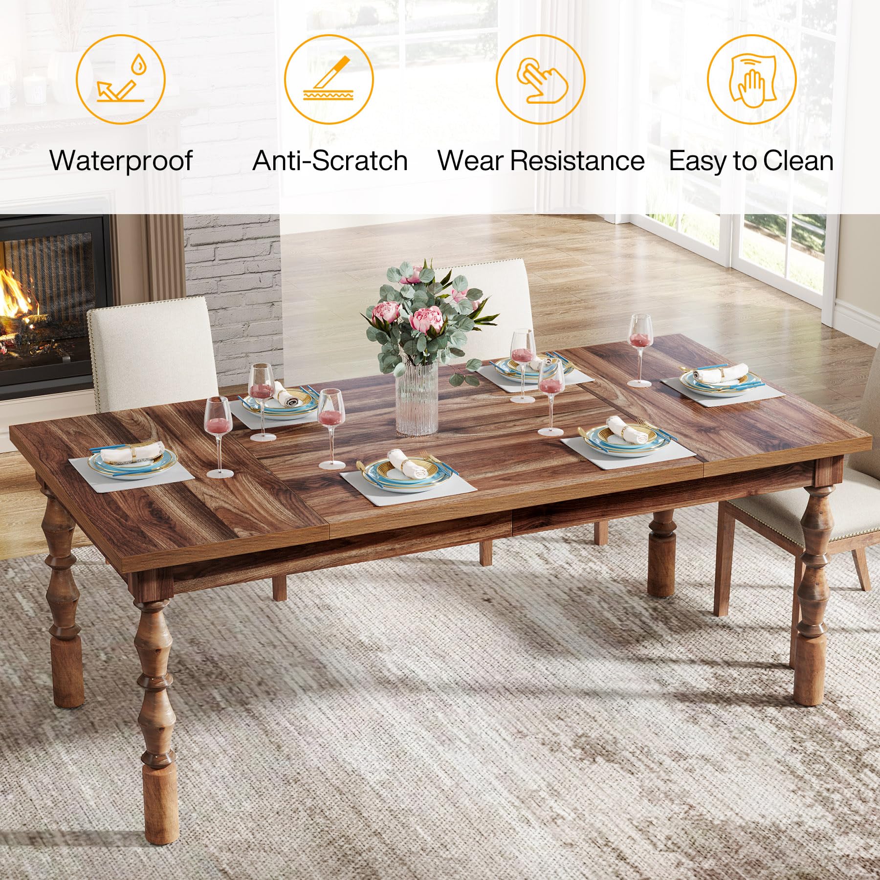 Tribesigns 62” Farmhouse Dining Table for 4-6 People, Large Rectangle Kitchen Table, Dinner Table Kitchen & Dining Room Furniture with Carved Turned Legs