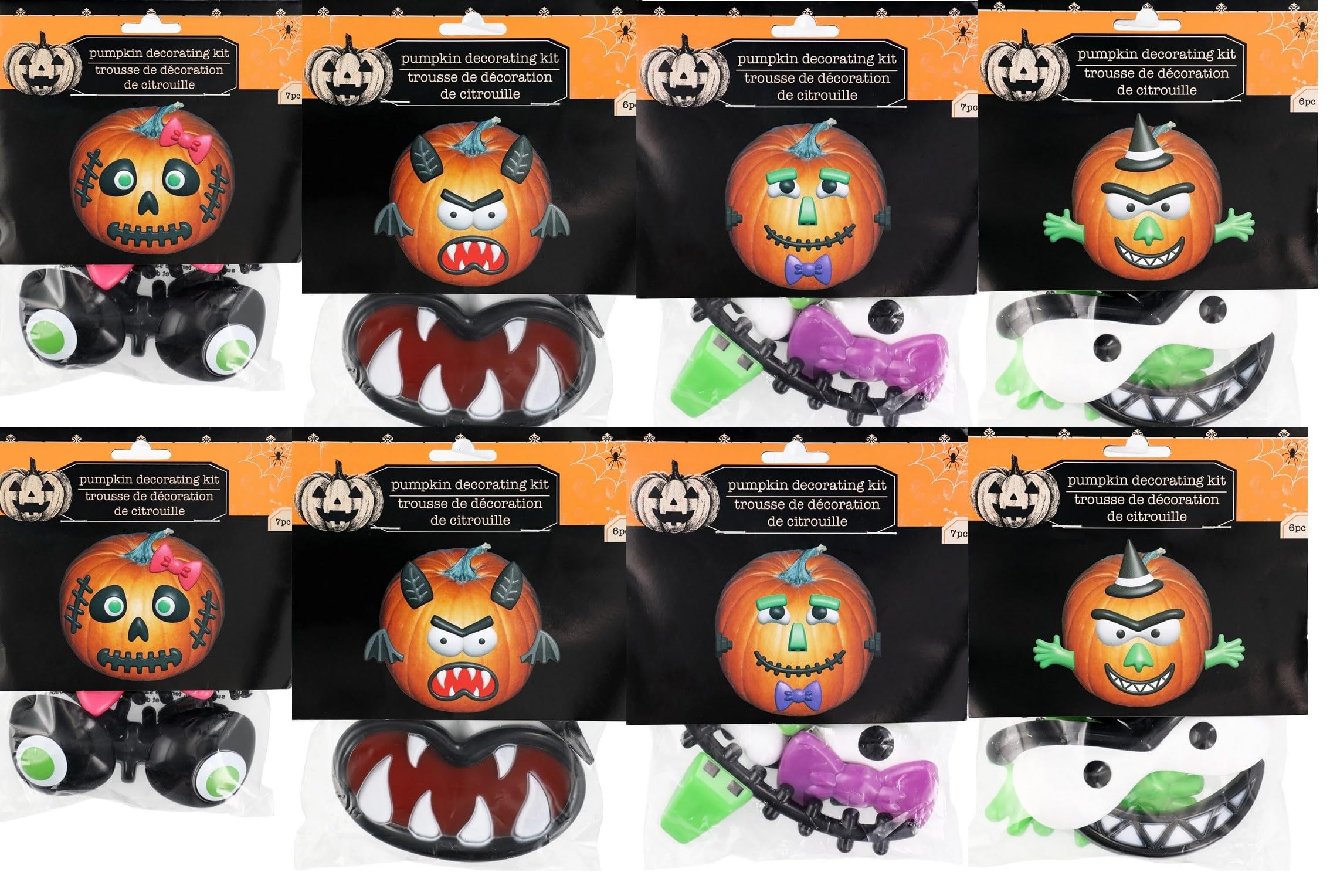 Halloween Plastic Push in Pumpkin Decorating Kits No Carving Kits 2 Sets 8 Packs Halloween Pumpkin Faces Push in