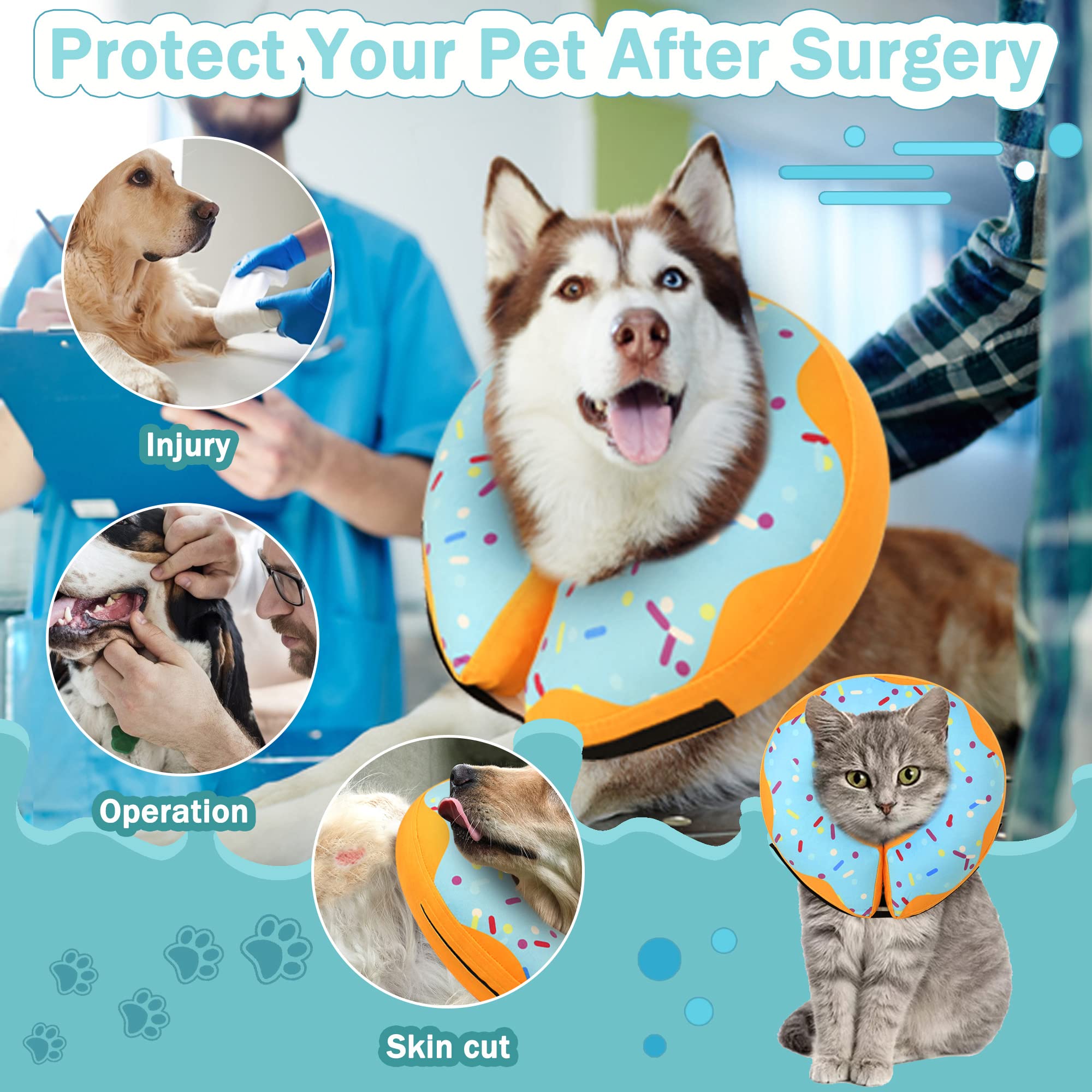 Recovery Donut Collar for Dogs & Cat,Inflatable Dog Cone Collar Alternative After Surgery,Soft Dog Cone for Large Medium Small Dog,Adjustable Dog Neck Donut Collar(Blue,Small)