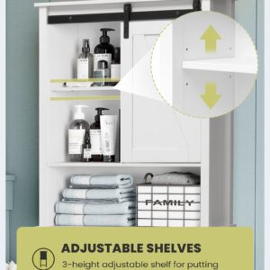 Crestlive Products Over The Toilet Storage Cabinet, Wood Bathroom Organizer with Adjustable Shelves and Sliding Barn Door, Bathroom Space Saver-White