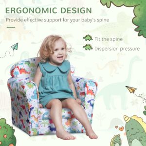 Qaba Kid's Sofa Chair with Dinosaur Design and Thick Padding, Flannel-Covered Toddler Armchair for Bedroom, Playroom