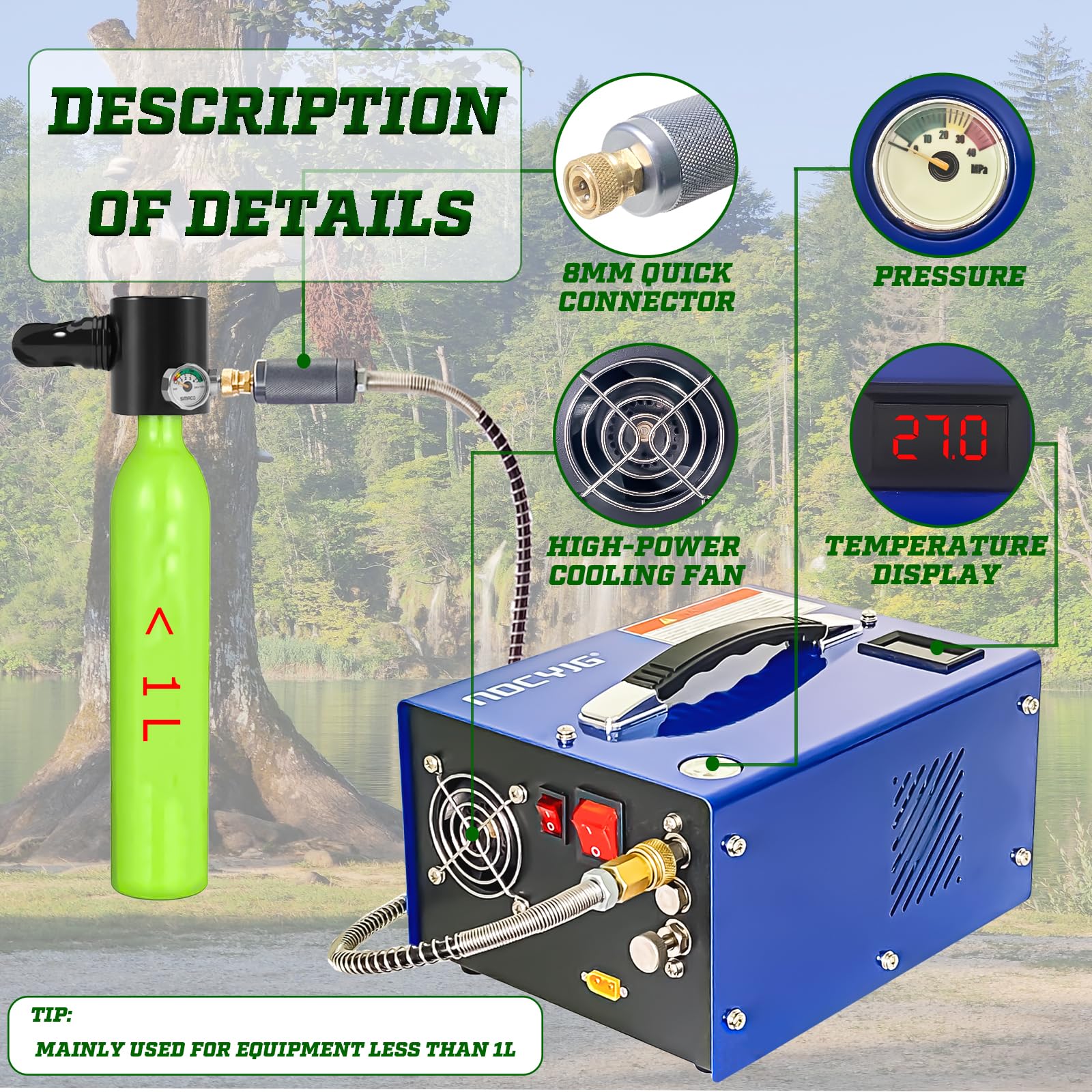 NDCYJG PCP Air Compressor 4500Psi/30Mpa Water/Oil Free Air Pump Rifle/Pistol Paintball Cans Powered 12V Automotive DC 110V AC For Home Use With Power Converter And Oil-moisture Filter Easy Carry