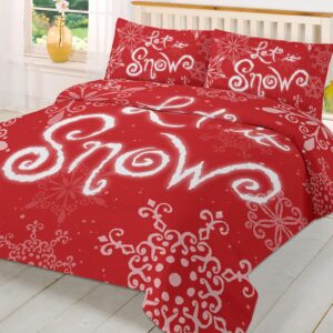 IDOWMAT Duvet Covers Queen Size - Breathable Soft Bedding Set Comforter Cover with Zipper Corner Ties Queen Duvet Cover Set for All Seasons,(3 PCS,Red Snowflakes Flower Let-it Snow)