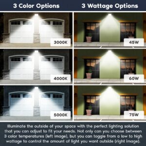 LUXRITE Slim Outdoor LED Wall Pack Light with Dusk to Dawn, Semi Cutoff, 45W-75W Tunable, 10125LM, 3CCT 3000K-5000K, IP65, 120-277V, UL, DLC - Commercial Warehouse Building Security Lighting (2 Pack)