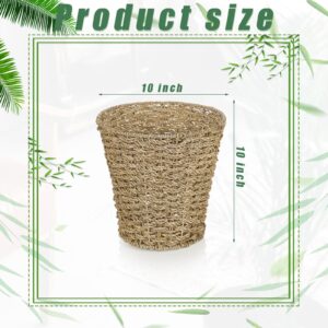 Hushee 4 Pcs Seagrass Wicker Waste Basket Woven Rattan Trash Can Boho Waste Paper Trash Bin Garbage Cans for Bedroom Kitchen Bathroom Offices Home, Brown