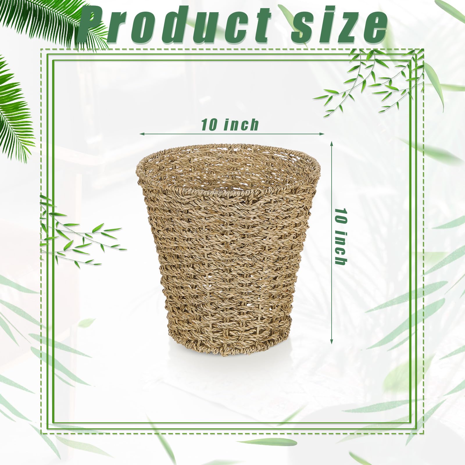 Hushee 4 Pcs Seagrass Wicker Waste Basket Woven Rattan Trash Can Boho Waste Paper Trash Bin Garbage Cans for Bedroom Kitchen Bathroom Offices Home, Brown