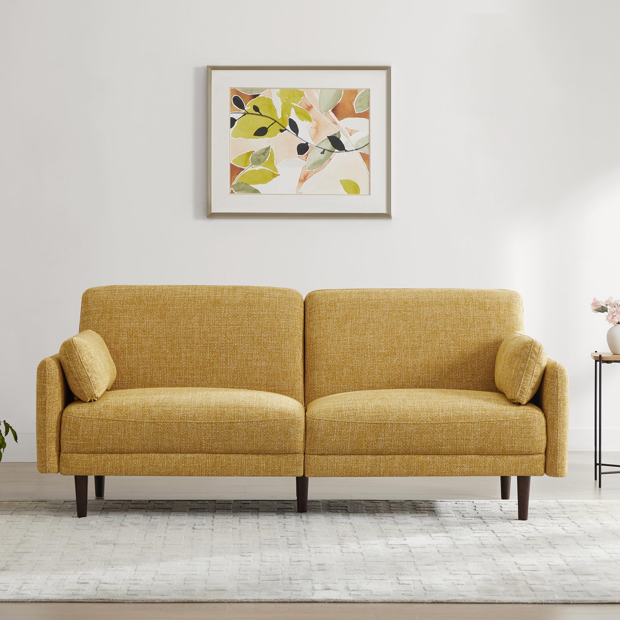 CHITA Mid-Century Modern Sofa, Fabric Couch for Living Room with Solid Wood Leg, No-Tools Assembly, 73''W, Mustard