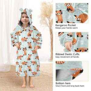 JHKKU Cute Red Panda Wearable Blankets for Kids, Oversized Flannel Blanket Hoodie for Kids, Warm Blanket Hoodie for Boys Girls with Pockets