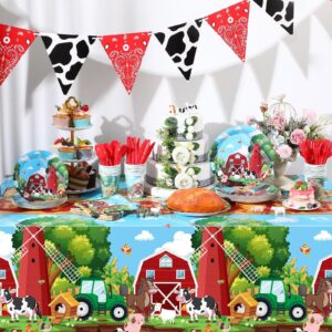 Hushee 171 Pcs Farm Animals Theme Party Supplies Cowboy Farm Barn Party Tablecloth 24 Guests Dinner Plates Dessert Plates Cups Napkins Banner for Baby Shower Western Cowgirl Farm Party Decoration