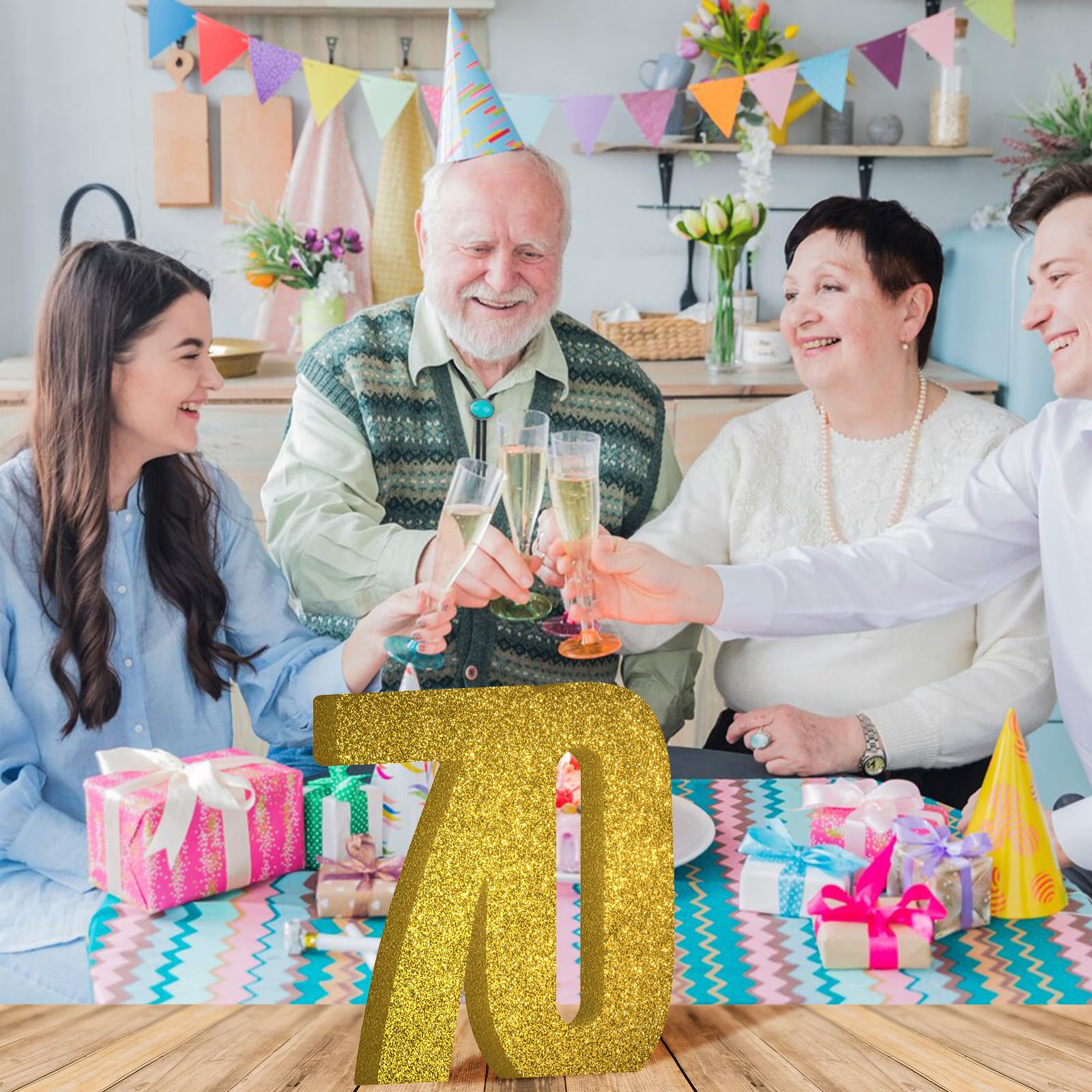 70th Birthday Decorations for Men and Women,70th Anniversary Decorations,Gold Glitter 70th Birthday Party Centerpieces for Table Decorations,70 Table Topper Decor