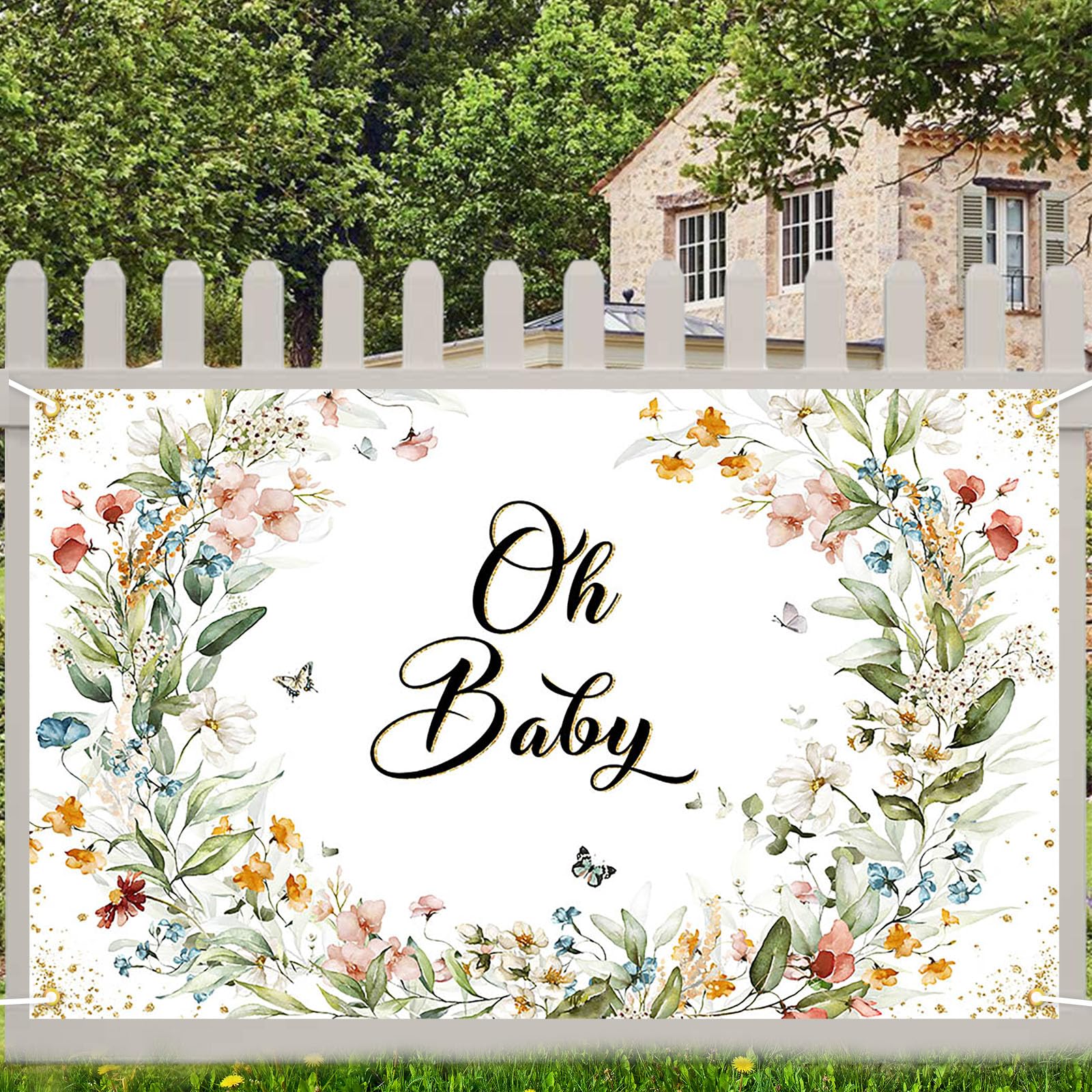 Avezano Wildflower Baby Shower Backdrop Wildflower Baby Shower Decorations Greenery Floral Baby Shower Background Spring Oh Baby Birthday Party Banner 70.8 x 43.3 Inch