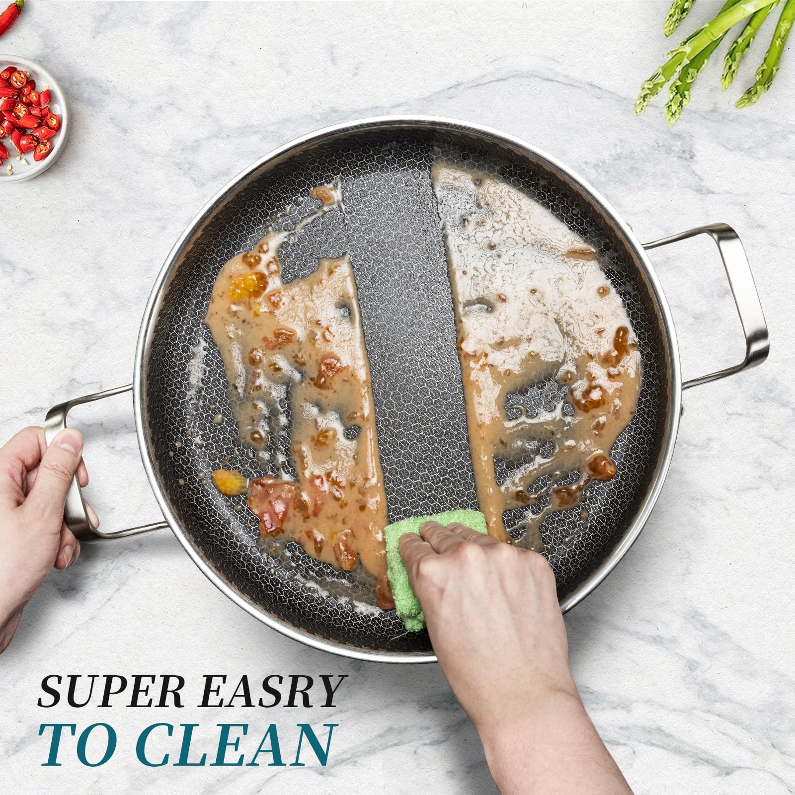 12 inch Stainless Steel Frying Pan 4.5 QT Saute Pan Non-stick Omelette Pan Skillet Frying Pan with Cooling Handle and Glass Lid for Induction, Gas, Ceramic and Electric Stovetops