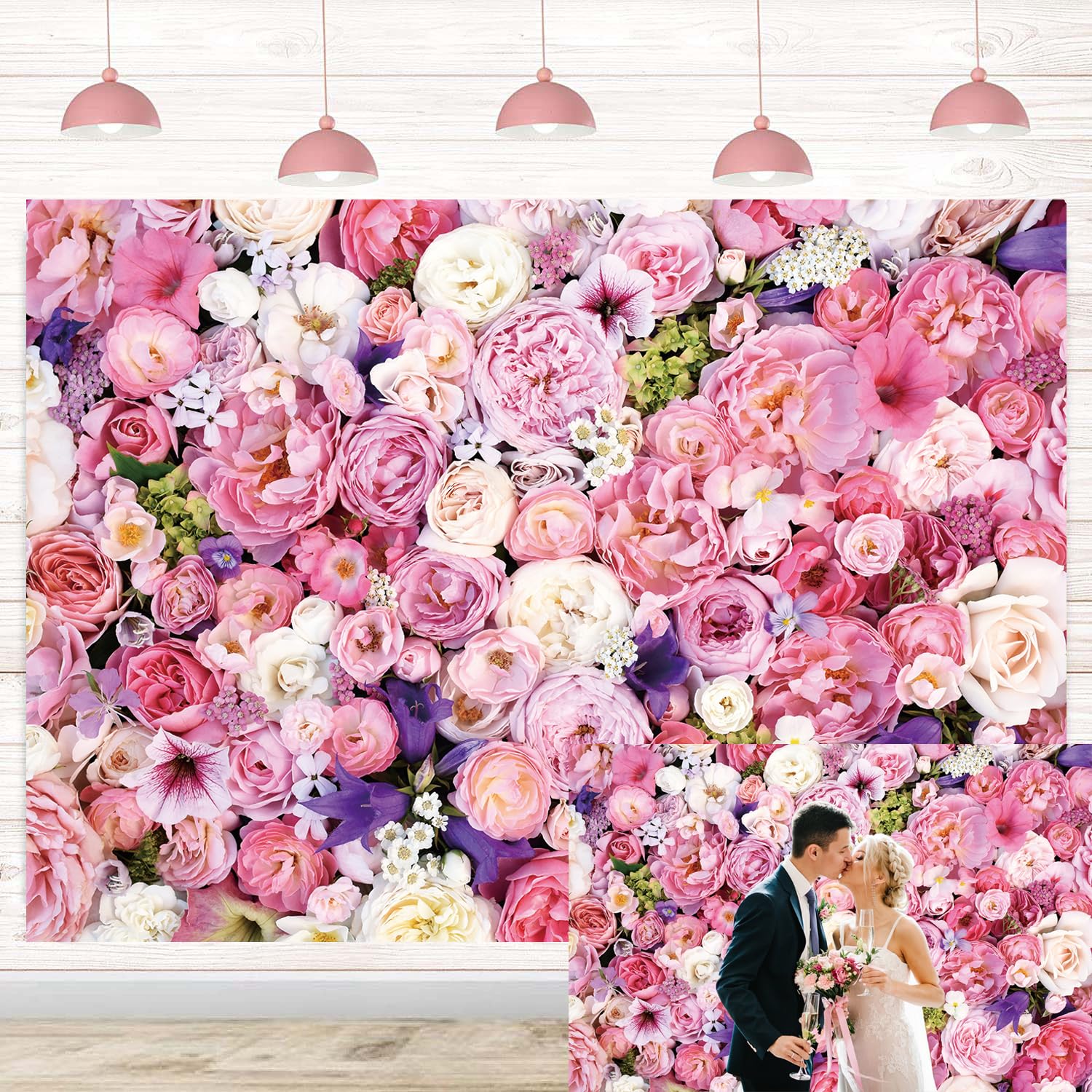 Pink Floral Photography Backdrop Mother's Day Decoration 7x5FT Flower Wall Photo Background for Girls Bridal Wedding Baby Shower Birthday Party Cake Tables Decoration Studio Props