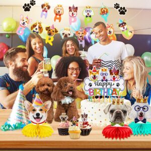 39 Pcs Dog Birthday Decorations Dog Birthday Party Supplies Puppy Party Favors, 2 Pcs Happy Birthday Banner 3 Pcs Birthday Honeycombs 9 Pcs Dog Balloons and 25 Pcs Cupcake Toppers for Kid Dog Lover