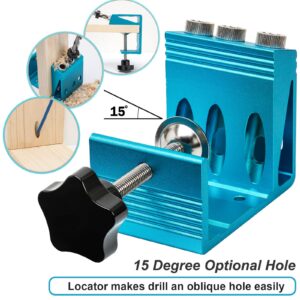 Pocket Hole Jig Kit with 3 Drill Hole Guide Pocket Drill Hole System with 15 Degree Joint Angle Tool Portable Pocket Joinery Screw Kit DIY Woodworking Carpentry Locator