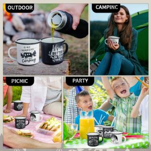 Mumufy 9 Pcs Enamel Camping Coffee Mugs 12 oz Happy Campers Campfire Tea Cups Black White Travel Drinking Mugs with Handle Vintage Tea Cups for Coffee, Tea, Milk Travel Mug Camping Lover Holiday Gifts