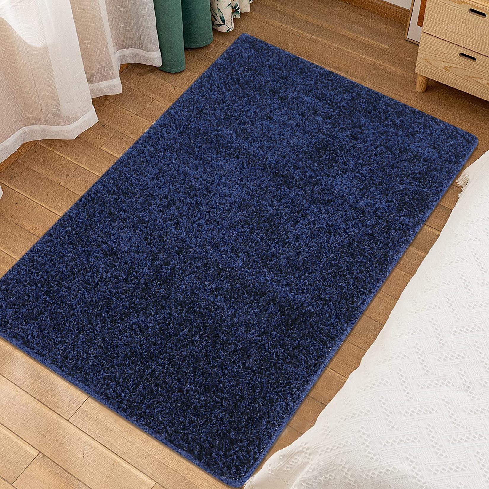 NANAN Small Shag Rug 2x3 Soild Shaggy Rug Non-Slip Modern Area Rug Indoor Throw Carpet Plush Floor Cover Soft Fluffy Rug Bedside Rug for Bedroom Living Room Nursery, 2' x 3', Navy Blue