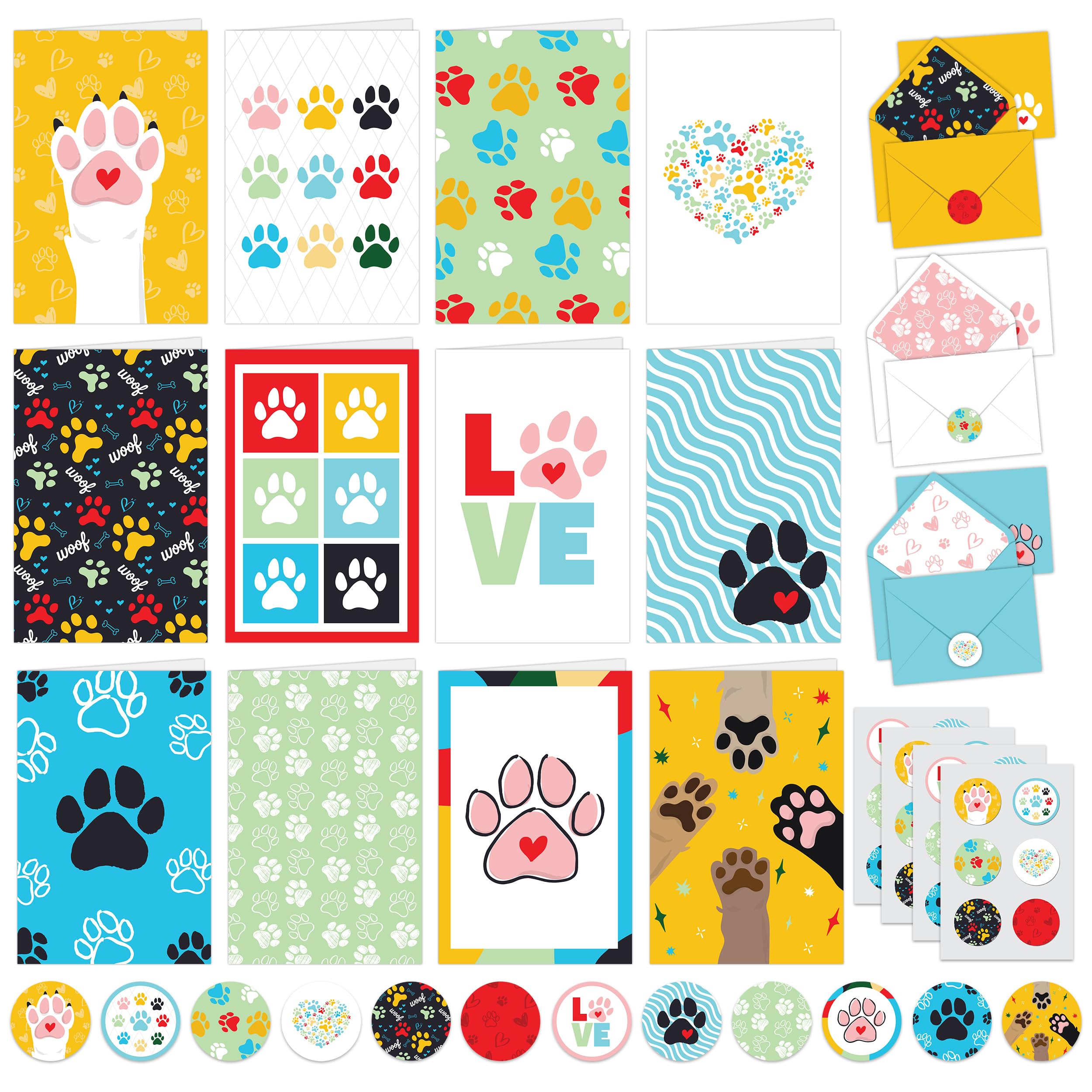 Decorably Notecards with Envelopes & Stickers - 24 Pack Blank Dog Cards with Envelopes & Stickers, 12 Designs Blank Dog Note Cards with Envelopes, 6x4in Blank Dog Greeting Cards, Dog Card