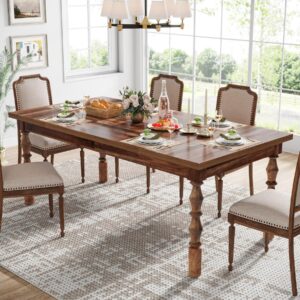 tribesigns 62” farmhouse dining table for 4-6 people, large rectangle kitchen table, dinner table kitchen & dining room furniture with carved turned legs