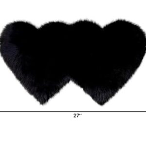 Scceatti Rugs for Living Room 27x14Inch Washable Shaggy Soft Living Room Rugs Carpet Heart Shaped Aesthetic BedsideRug Non Slip Faux Wool Imitation Carpet Mats Shaggy Home Decor for Bedroom,Black