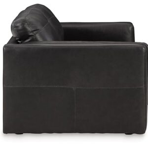 Signature Design by Ashley Amiata Modern Leather Match Loveseat with Non-skid Legs, Black