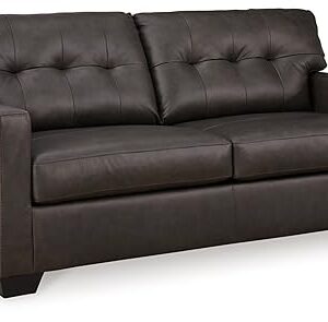 Signature Design by Ashley Belziani Modern 2-in-1 Tufted Leather Match Sofa Sleeper with Folding Gel Memory Foam Mattress, Full, Black