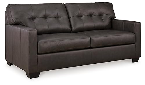 Signature Design by Ashley Belziani Modern 2-in-1 Tufted Leather Match Sofa Sleeper with Folding Gel Memory Foam Mattress, Full, Black