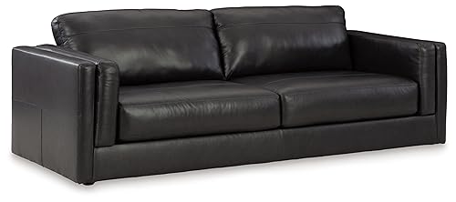 Signature Design by Ashley Amiata Modern Leather Match Sofa with Non-skid Legs, Black