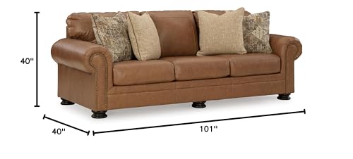 Signature Design by Ashley Carianna Classic Leather Match Sofa with Nailhead Trim, Dark Brown