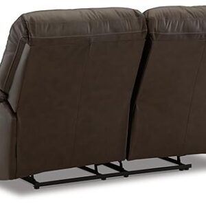 Signature Design by Ashley Leesworth Modern Leather Match Power Reclining Loveseat with USB Ports, Dark Brown