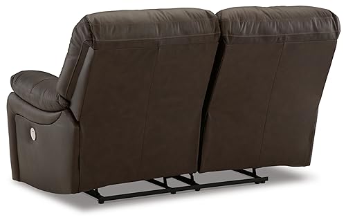 Signature Design by Ashley Leesworth Modern Leather Match Power Reclining Loveseat with USB Ports, Dark Brown