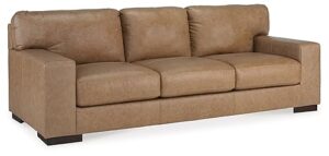 signature design by ashley lombardia contemporary leather match sofa, light brown