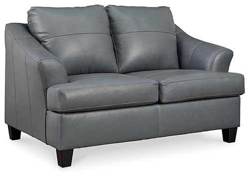 Signature Design by Ashley Genoa Contemporary Leather Match Loveseat, Blue