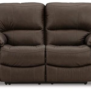 Signature Design by Ashley Leesworth Modern Leather Match Power Reclining Loveseat with USB Ports, Dark Brown