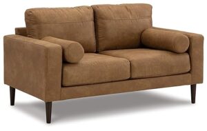 signature design by ashley telora modern faux leather loveseat with 2 bolster pillows, dark brown