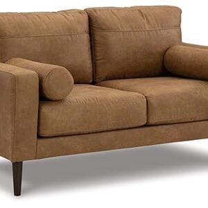 Signature Design by Ashley Telora Modern Faux Leather Loveseat with 2 Bolster Pillows, Dark Brown