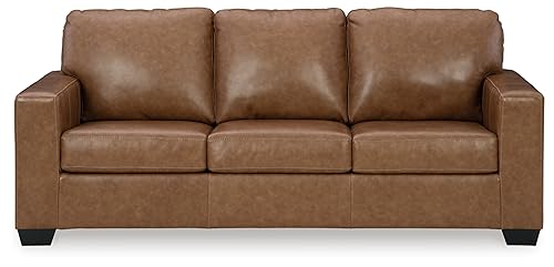 Signature Design by Ashley Bolsena Contemporary 2-in-1 Leather Match Sofa Sleeper with Folding Gel Memory Foam Mattress, Queen, Dark Brown