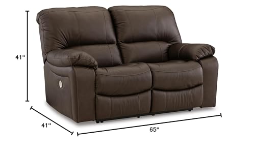 Signature Design by Ashley Leesworth Modern Leather Match Power Reclining Loveseat with USB Ports, Dark Brown