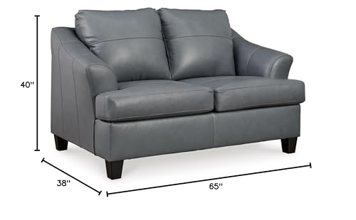 Signature Design by Ashley Genoa Contemporary Leather Match Loveseat, Blue