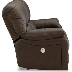 Signature Design by Ashley Leesworth Modern Leather Match Power Reclining Loveseat with USB Ports, Dark Brown