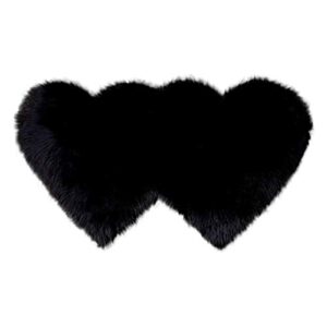 Scceatti Rugs for Living Room 27x14Inch Washable Shaggy Soft Living Room Rugs Carpet Heart Shaped Aesthetic BedsideRug Non Slip Faux Wool Imitation Carpet Mats Shaggy Home Decor for Bedroom,Black